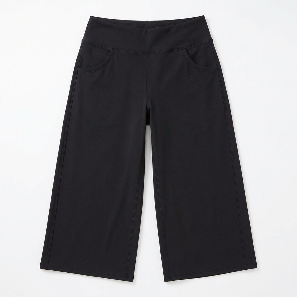 Promover Wide Leg Cropped Pants Black Yoga Lounge Pockets Women's M EUC